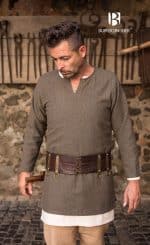 Tyr - Herringbone Woven Cloth Viking Tunic - Olive and Gray