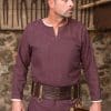 Tyr - Herringbone Woven Cloth Viking Tunic - Burgundy and Gray