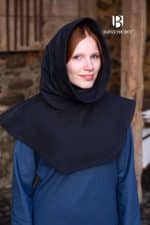 Medieval Hooded Cowl with Standing Collar - Black