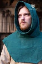 Medieval Hooded Cowl with Standing Collar - Green