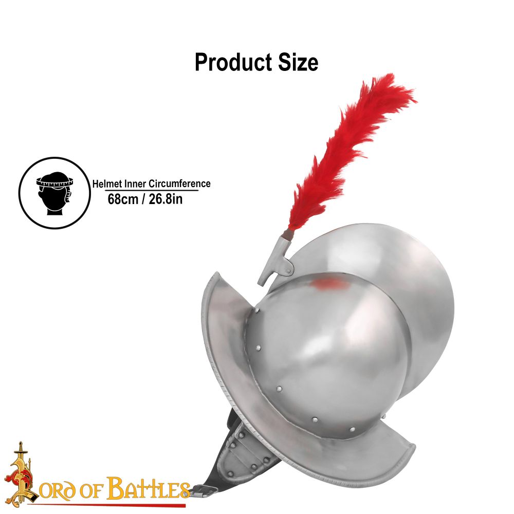 Combed Morion Helm with Red Plume – 16 Gauge Steel