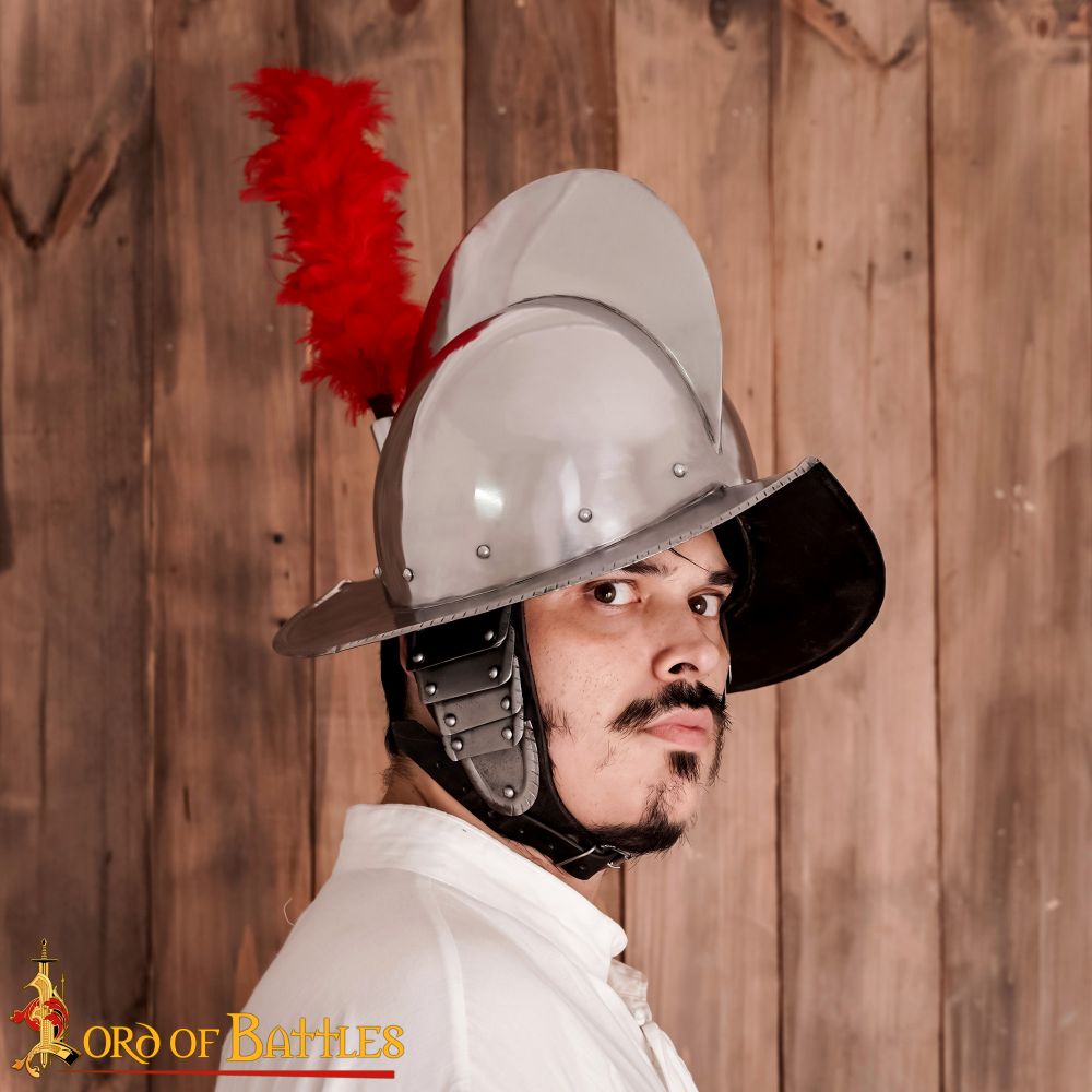 Combed Morion Helm with Red Plume – 16 Gauge Steel