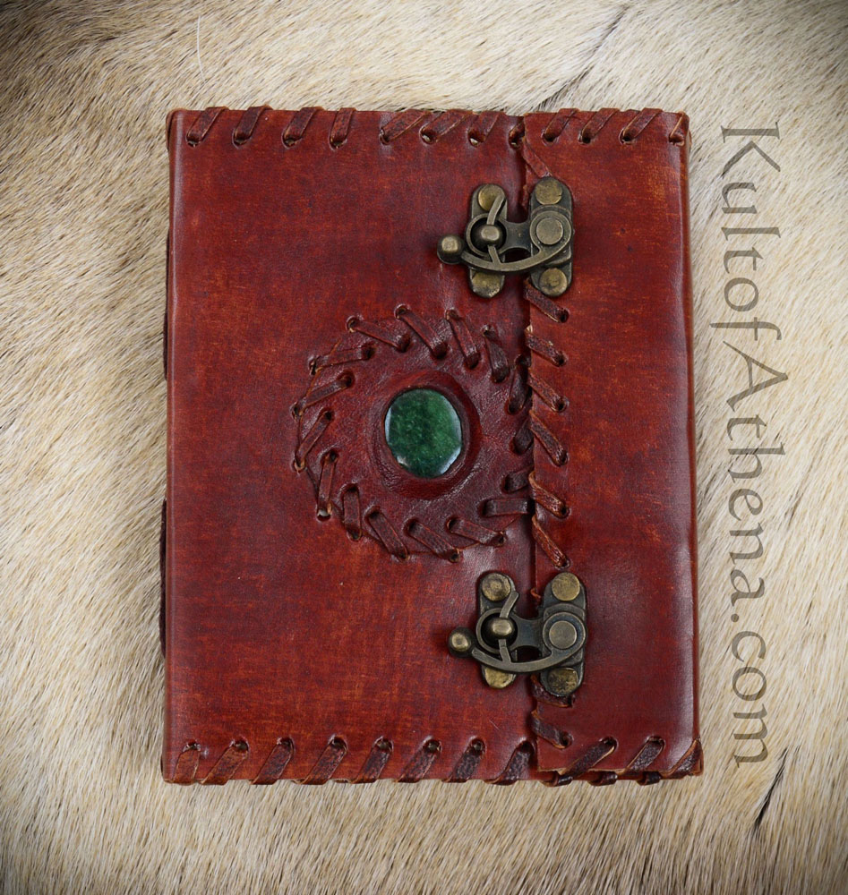 Leather-Bound Medieval Journal with Gemstone and Close Hooks