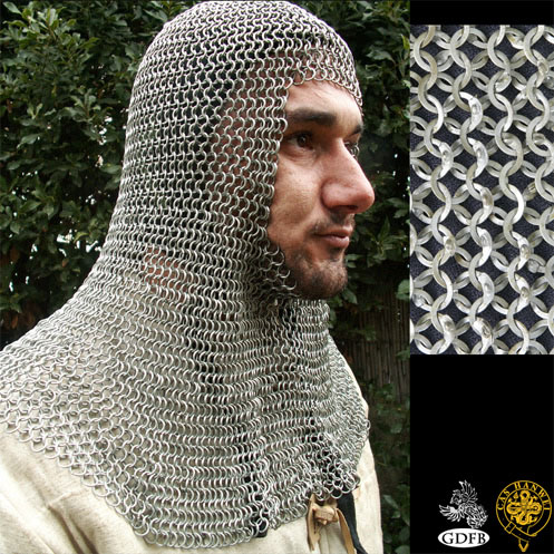 WANM Chain Mail Coif - Wedge Riveted-Solid Ring - Flattened ring - Mild Steel