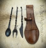 Medieval Cutlery Set with Wearable Leather Pouch