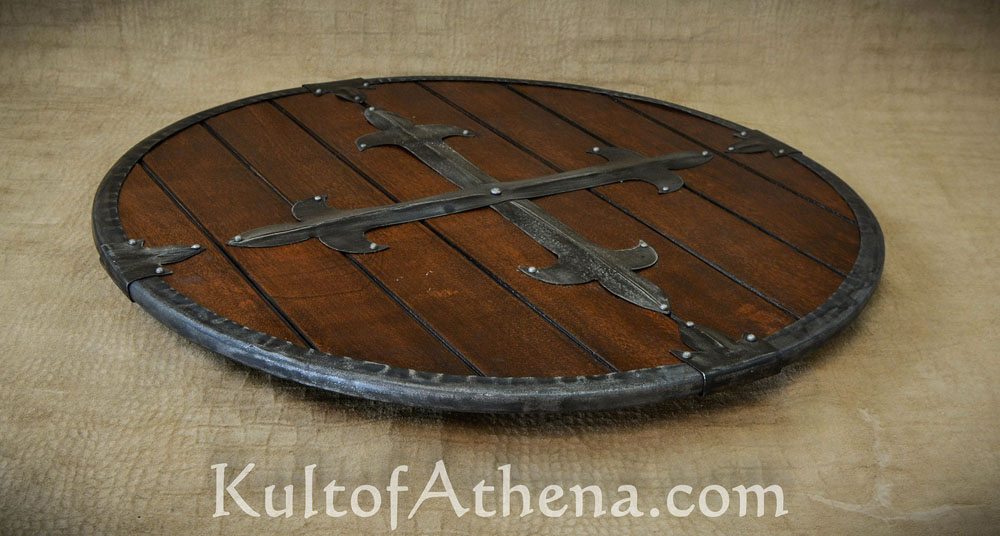 Wooden Round Shield with Riveted Cross