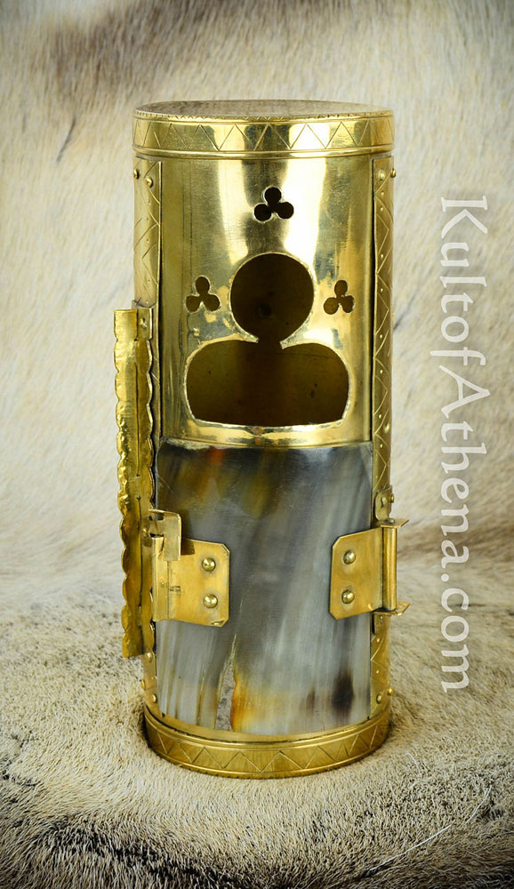 Brass Lantern with Hinged Horn Door