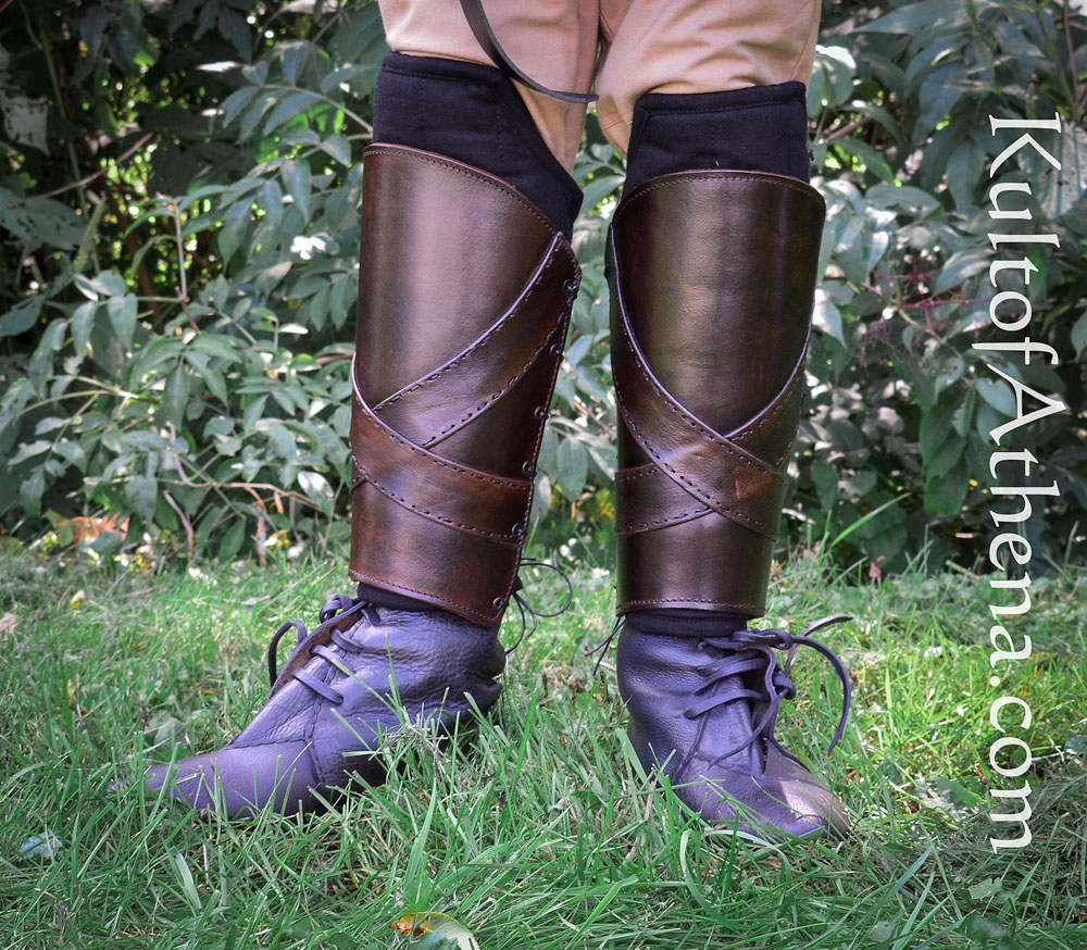 Padded Leather Greaves with Banding
