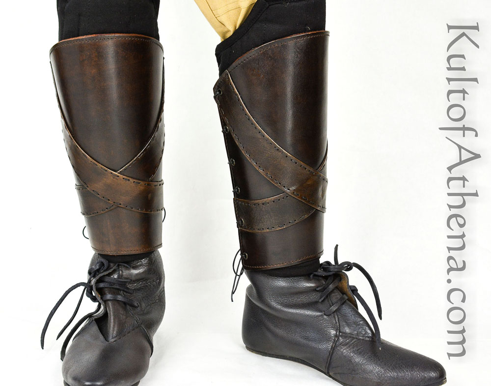 Padded Leather Greaves with Banding