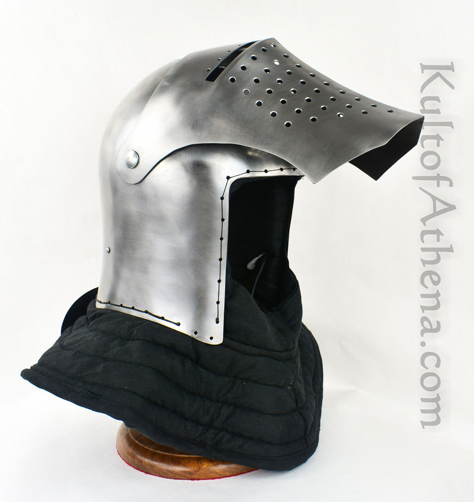Age of Craft - Spoleto Bascinet with Padded Pelerine - 14 Gauge Steel Sport Combat Helmet