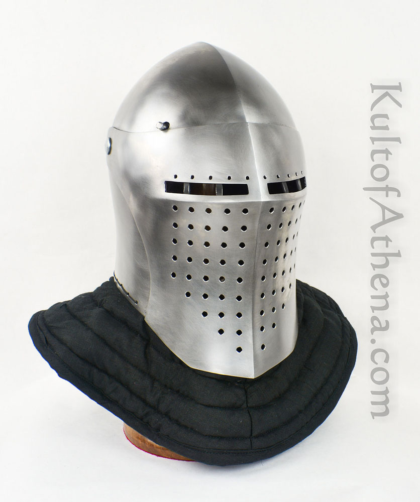 Age of Craft - Spoleto Bascinet with Padded Pelerine - 14 Gauge Steel Sport Combat Helmet