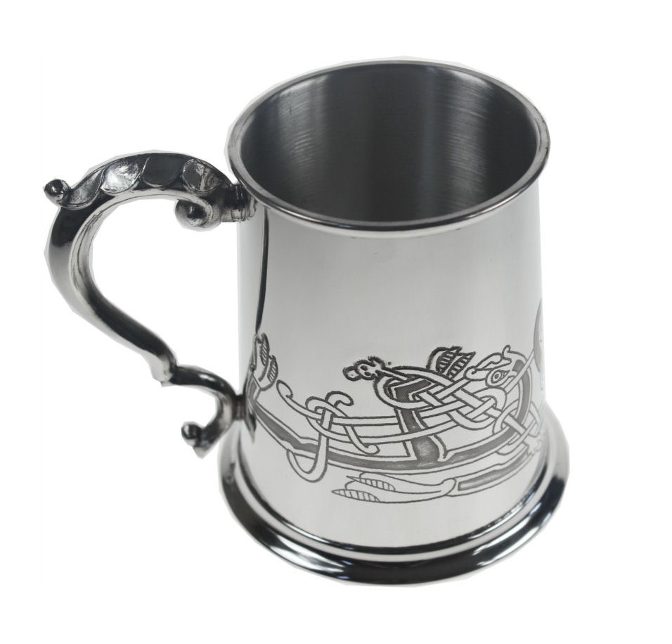 Pewter Tankard with Celtic Knotwork Birds
