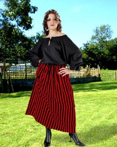 Striped Wench Skirt - Black and Red