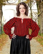 Anne Bonney Striped Blouse - Black and Red