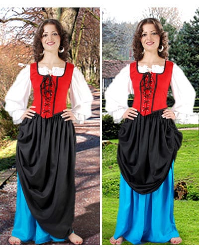 Double-Layer Medieval Skirt - Black and Turquoise