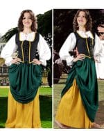 Double-Layer Medieval Skirt - Dark Green and Gold
