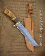 The Game Warden - Damascus Blade Bowie with Olive Wood Grip