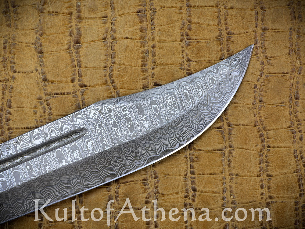 Appalacian Bowie - Damascus Blade with Stacked Leather Grip