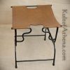 Iron Folding Stool with Leather Seat