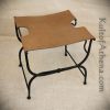 Iron Folding Stool with Leather Seat