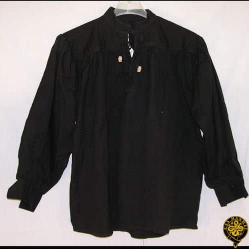 Collarless Shirt with Laced Neck - Black