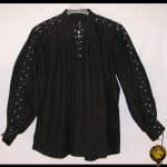 Collarless Shirt with Laced Sleeves - Black