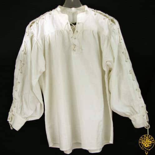Collarless Shirt with Laced Sleeves - White