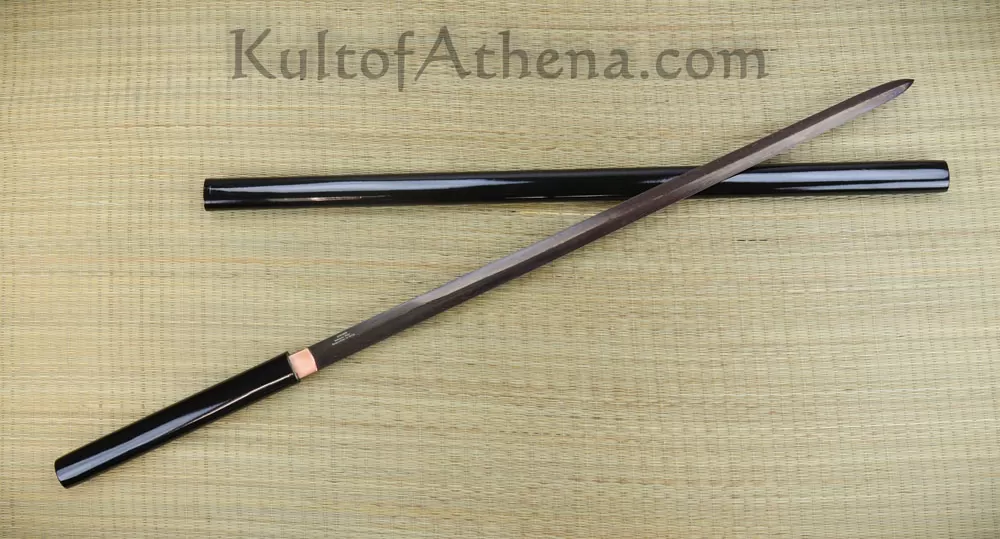 Shinwa Double Edged Black and Red Damascus Shirasaya Sword