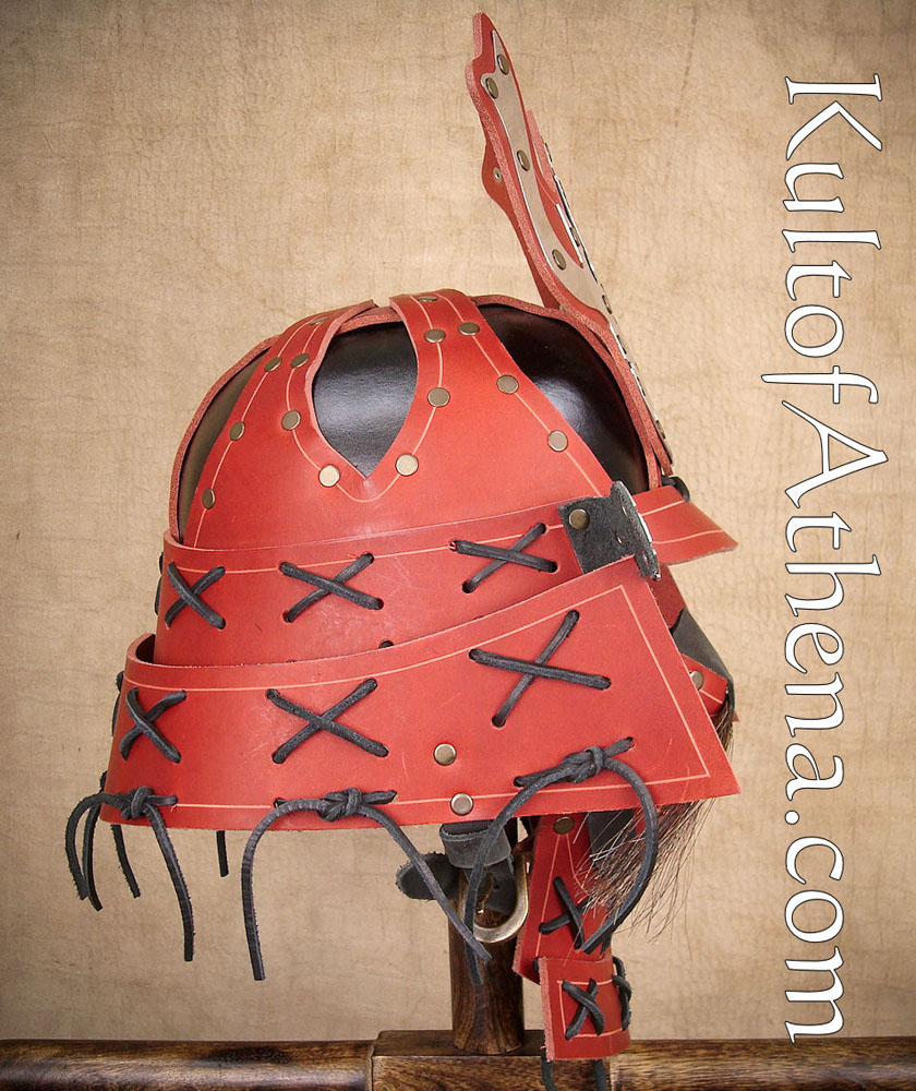 Samurai Leather Helmet - Red