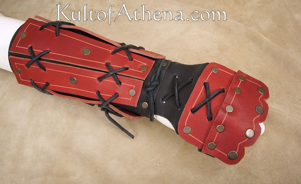 Samurai Leather Bracers - Red