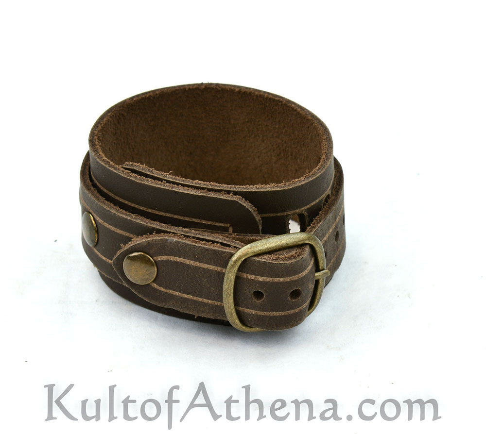 Leather Strap Wristband - Brown
