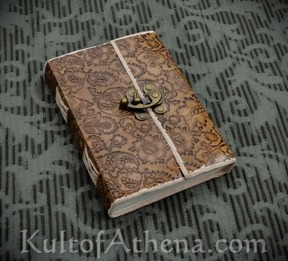 Leather-Bound Embossed Leaves Journal with Lock