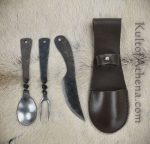 Hand Forged Stainless Steel Feasting Cutlery Set with Leather Belt Pouch