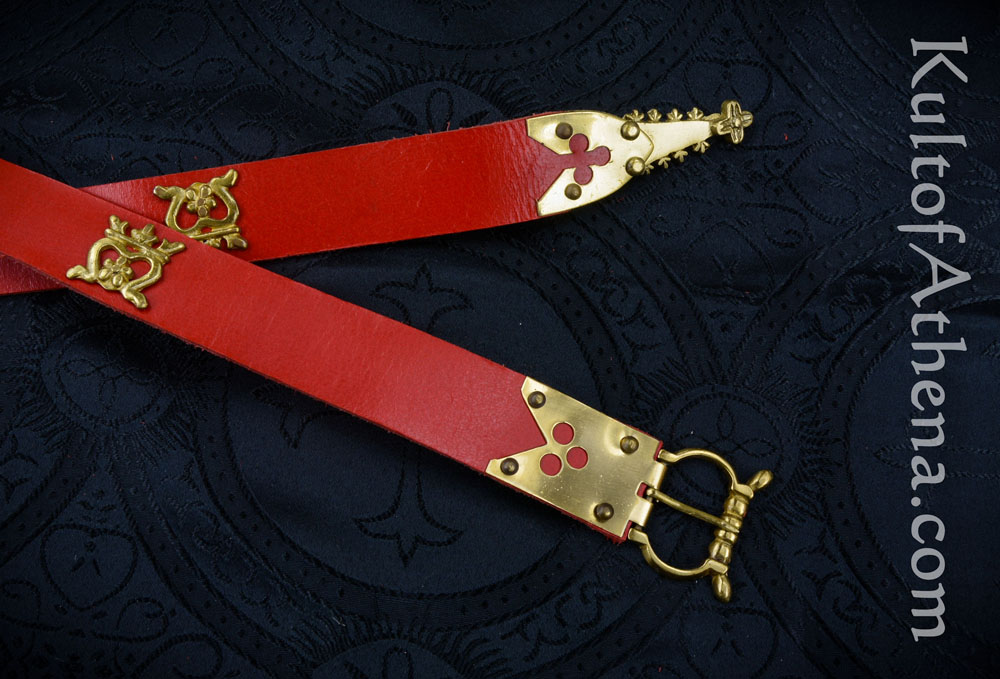 Medieval Belt with Brass Studs - Red