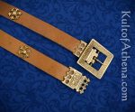 Knightly Medieval Belt with Brass Rosettes - Tan / Natural