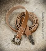 Natural Leather Viking Belt with Knotwork Buckle and Chape
