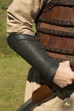 Warriors Leather Arm Bracers Set - Black with Black