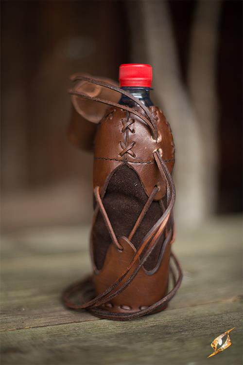 Laced Leather Bottle Holder - Brown