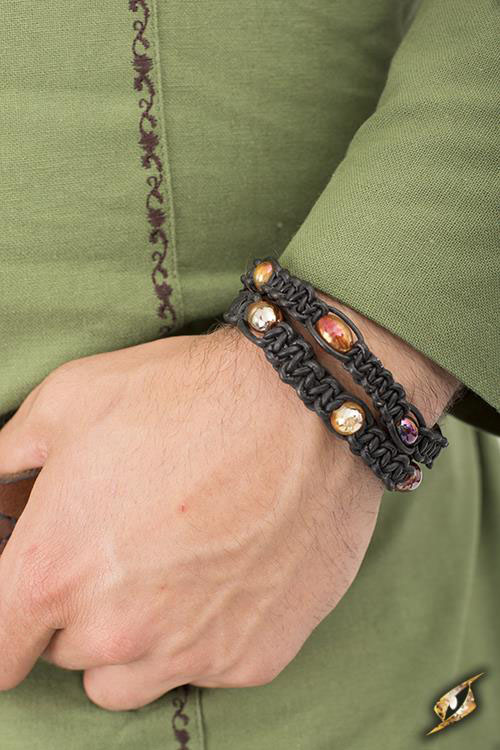 Braided Bracelet with Beads - Black