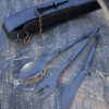 Medieval Cutlery Set with Leather Pouch Case - Black