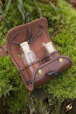 Leather Potion Belt Pouch with Two Potion Bottles - Brown