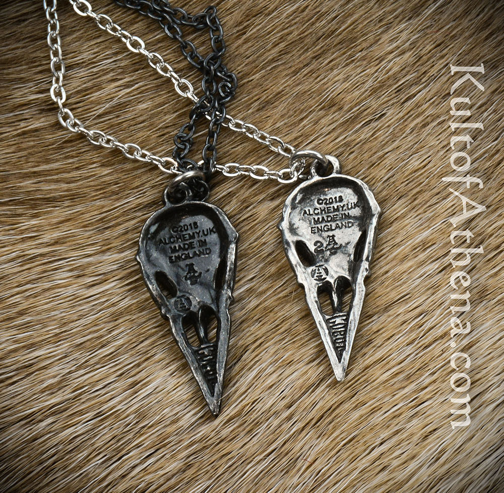 Huginn and Muninn - Pair of Raven Skull Pendants