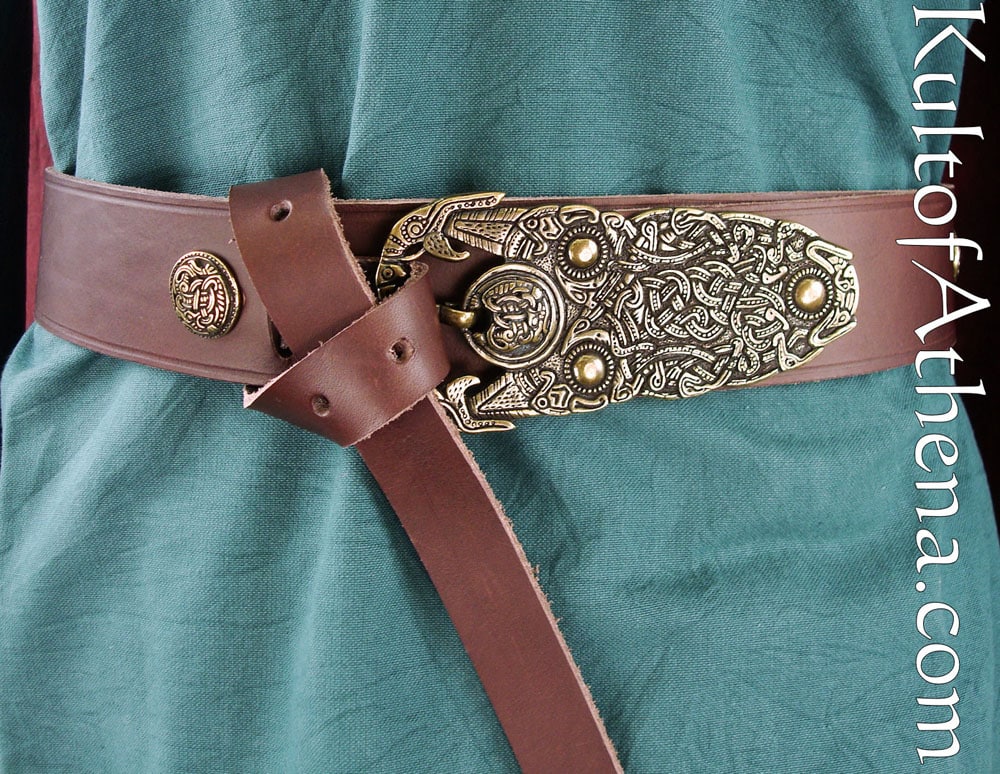 Anglo-Saxon Sutton Hoo Leather Belt - Brown with Antiqued Bronze Fittings