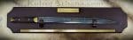 Deluxe Gold-Inlay Seax of Beagnoth with Wooden Wall Mount and Leather Scabbard