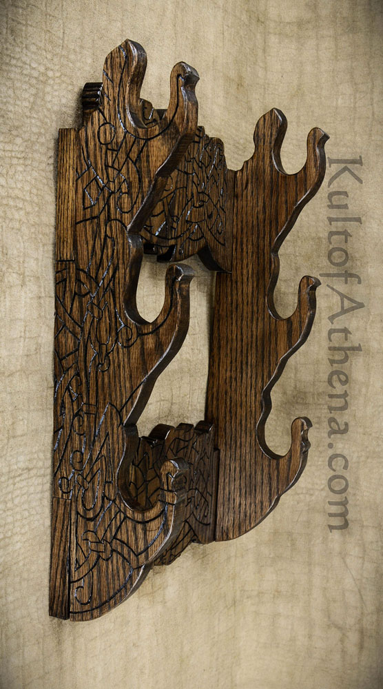 Hand-Carved 3-Weapon Wall Mount - Norse Serpent