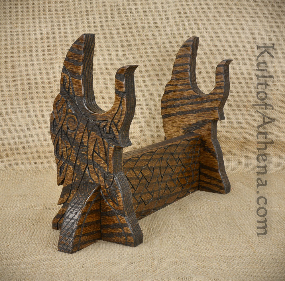 Hand-Carved Norse Ravens Weapon Stand