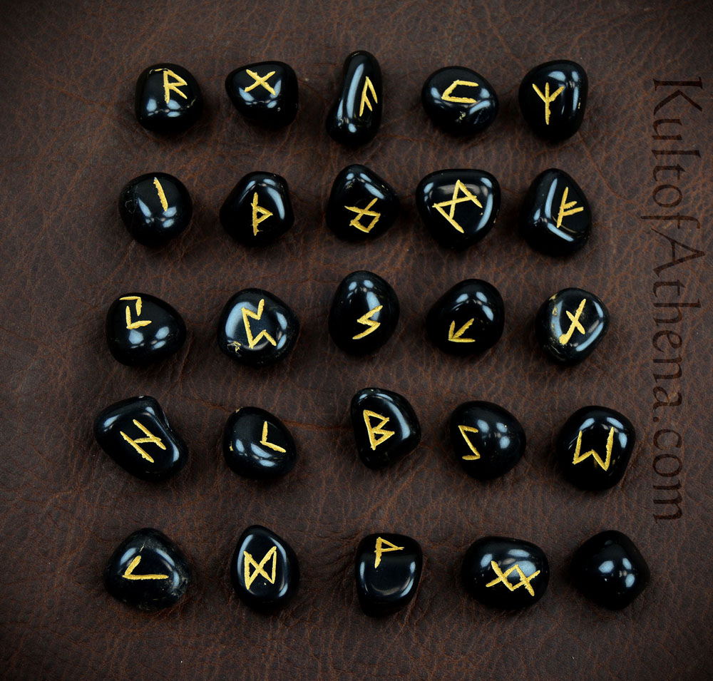 Set of Etched Viking Runestones with Bag - 25 Runes