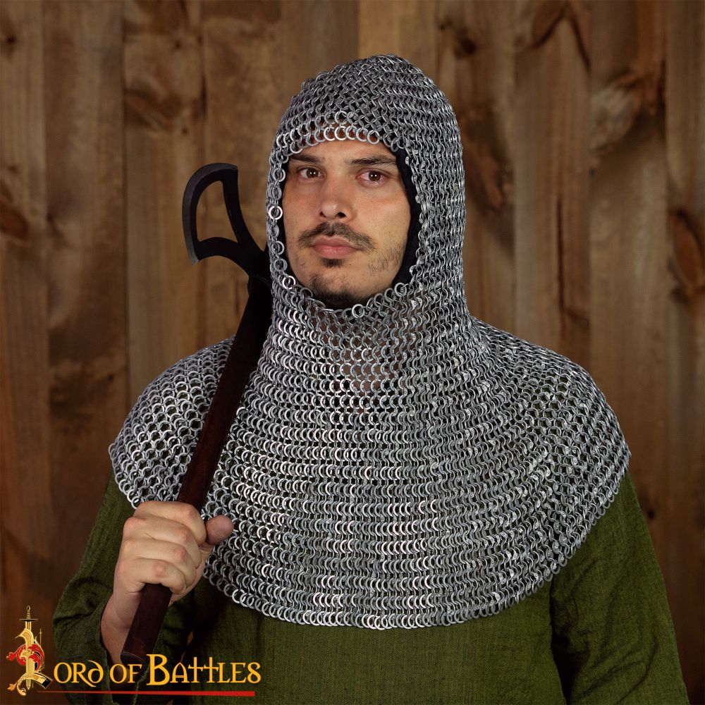 DANA Aluminum Chainmail Coif - Dome Riveted Round Rings and Alternating Flat Rings