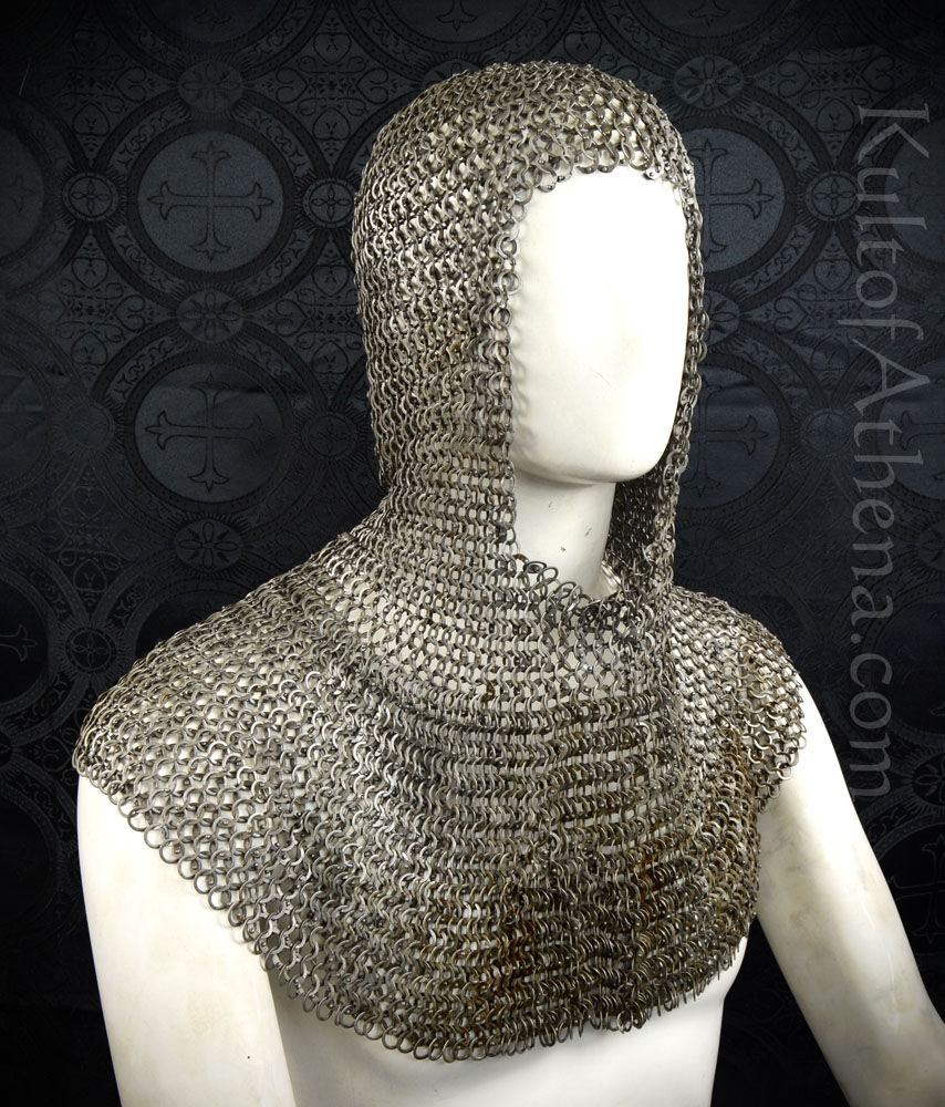 Chainmail Coif - Alternating Dome Riveted Construction - Mild Steel Flat Rings - Lord of Battles