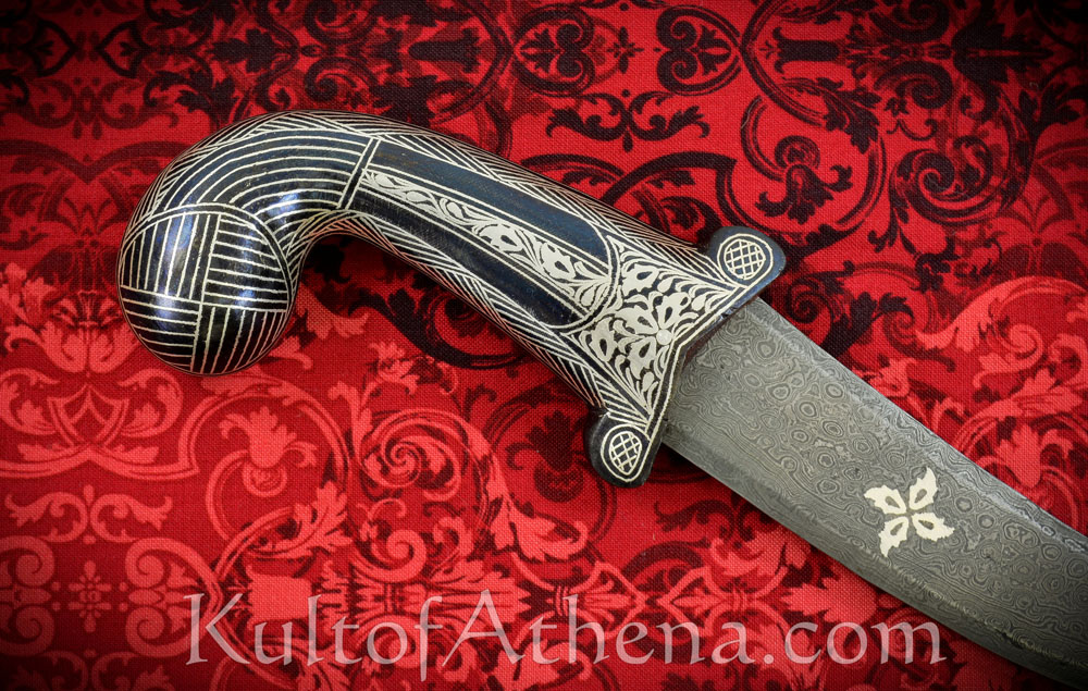 Damascus and Koftgari Inlay Dagger with Round Pommel